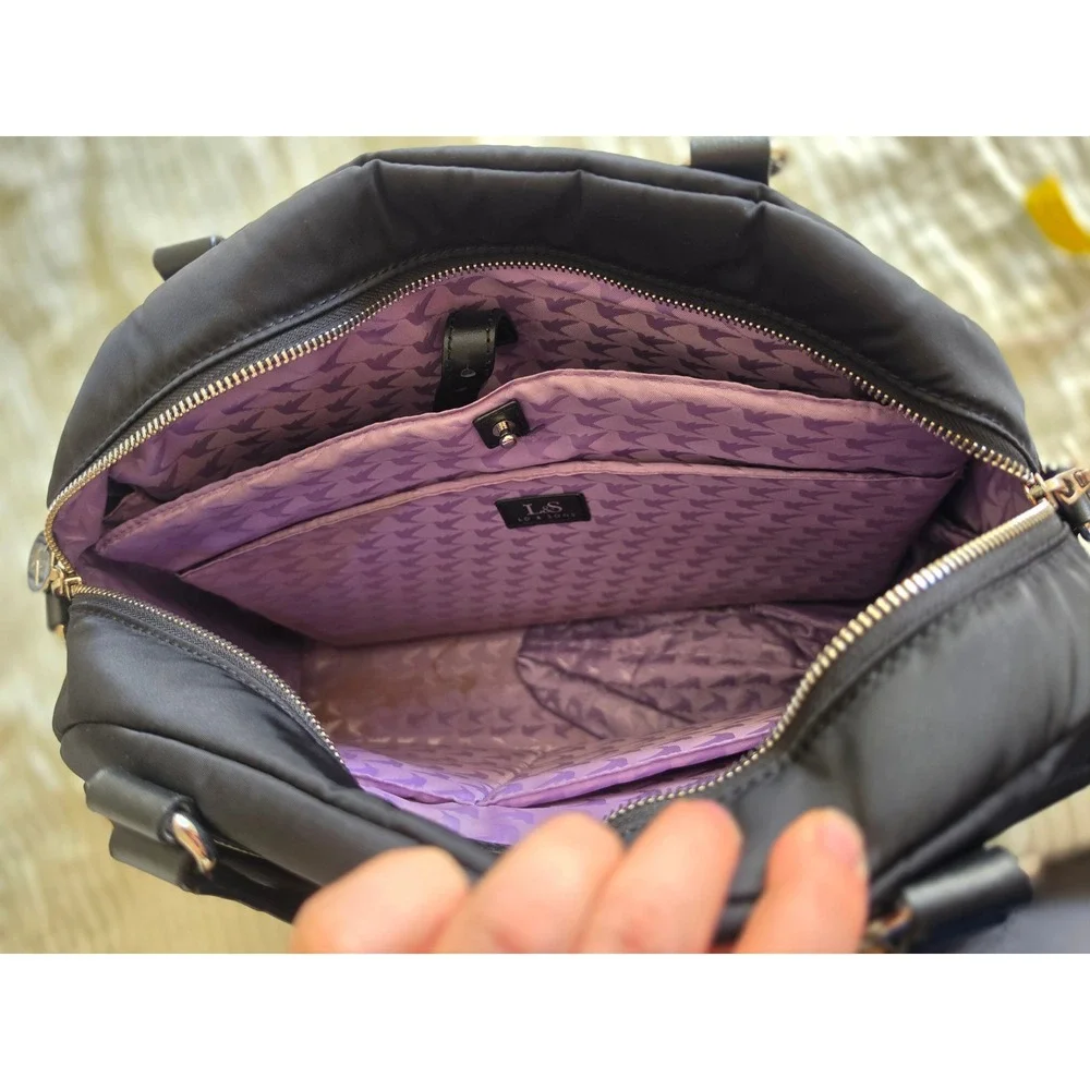 Lo&Sons O.G. Laptop Leather Nylon Silver Hardware Lavander Interior Tote Bag